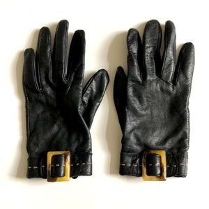 Fownes Gloves Black Leather w Adjustable detail & stitchin Excellent Condition